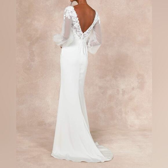 Lulus Timeless Adoration White Embroidered Bishop Sleeve Maxi Dress Womens Sz XL - Picture 5 of 12